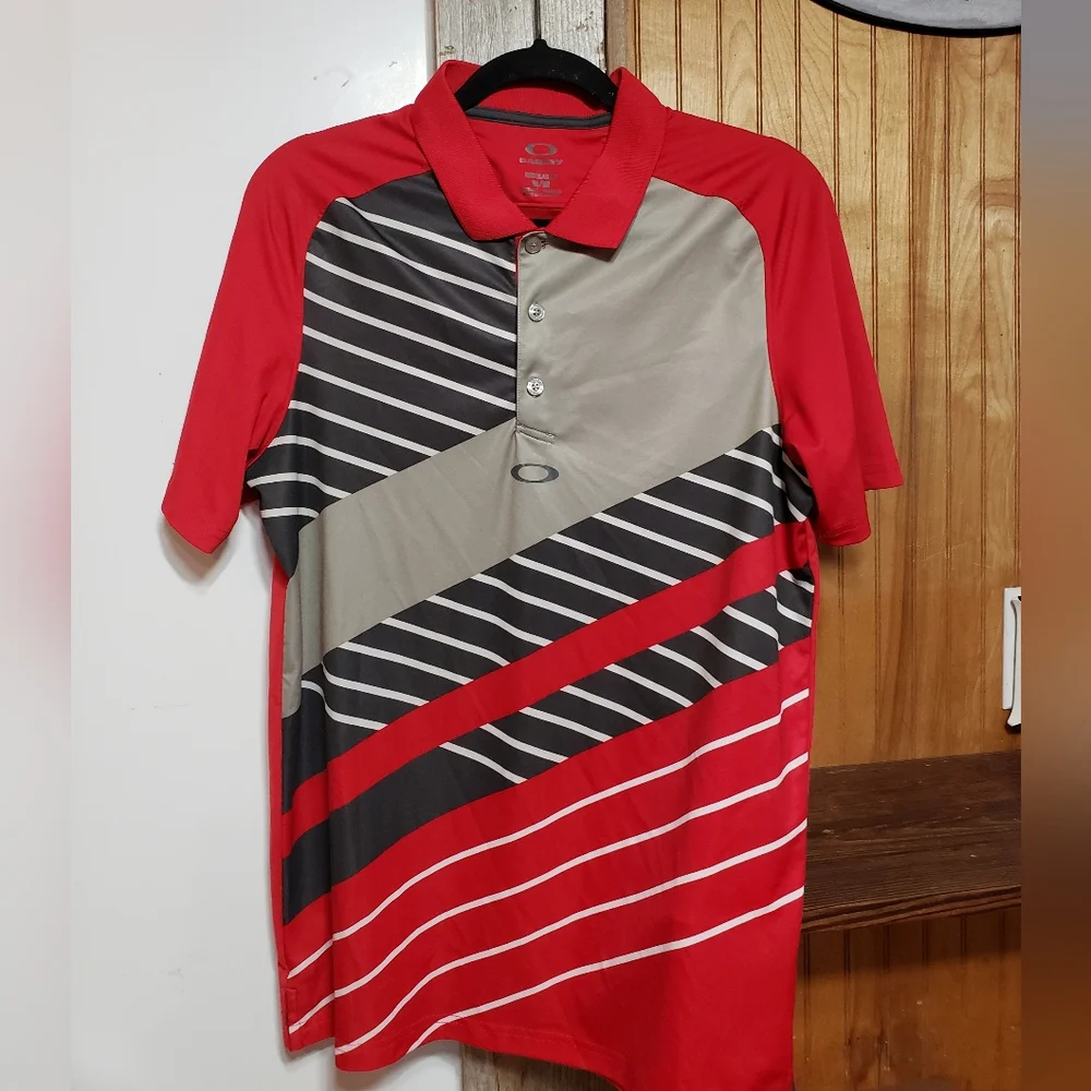Oakley Men Med Polo Short Sleeve Red/grey Light Weight